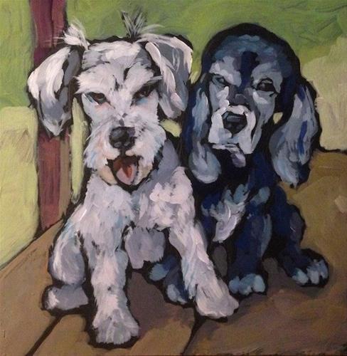 "Henri & Frankie, Friends Forever" original fine art by Kat Corrigan "Henri & Frankie, Friends Forever" original fine art by Kat Corrigan