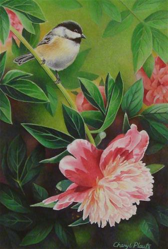 "Chickadee and Peony" original fine art by Cheryl Plautz "Chickadee and Peony" original fine art by Cheryl Plautz