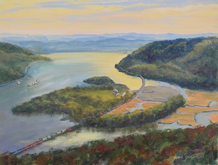 "Boats and Trains Along the Hudson" original fine art by Jamie Williams Grossman "Boats and Trains Along the Hudson" original fine art by Jamie Williams Grossman
