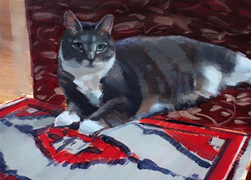 "Izzy on Oriental Rug (no.134)" original fine art by Michael William "Izzy on Oriental Rug (no.134)" original fine art by Michael William