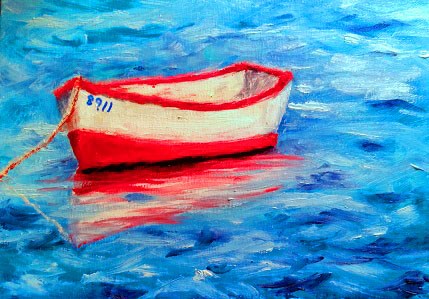"Red and white boat" original fine art by Barbara Janecka "Red and white boat" original fine art by Barbara Janecka