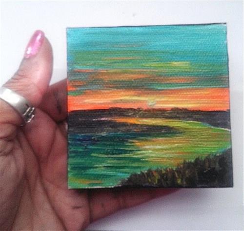 "Sunset over River" original fine art by Camille Morgan "Sunset over River" original fine art by Camille Morgan