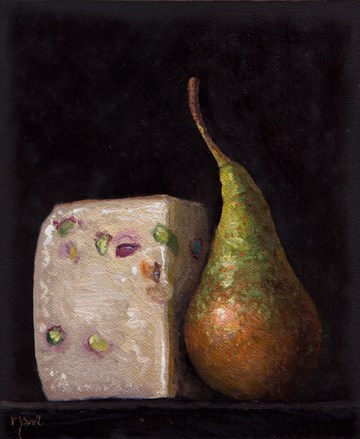 "Pecorino Busti al Pistaccio and Bosc Pear from Testaccio Market, Rome (Italy 2017 painting #3)" original fine art by Abbey Ryan "Pecorino Busti al Pistaccio and Bosc Pear from Testaccio Market, Rome (Italy 2017 painting #3)" original fine art by Abbey Ryan
