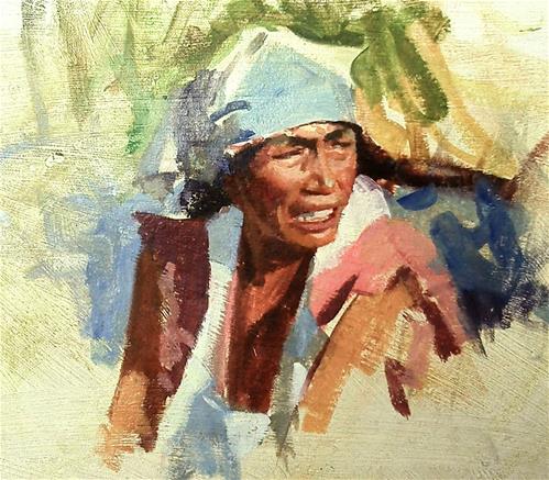 "woman in white apron" original fine art by Richard Schiele "woman in white apron" original fine art by Richard Schiele