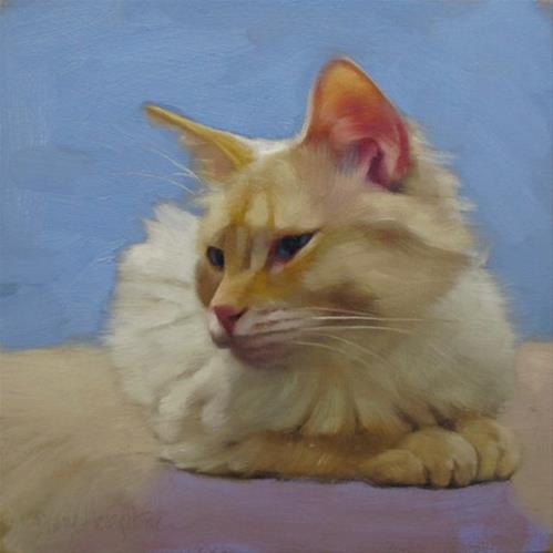 "Serena painting of peaceful blue eyed white cat" original fine art by Diane Hoeptner "Serena painting of peaceful blue eyed white cat" original fine art by Diane Hoeptner