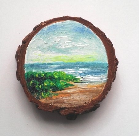 "Mini Oil Painting Grassy Beach on Wood Slice" original fine art by Camille Morgan "Mini Oil Painting Grassy Beach on Wood Slice" original fine art by Camille Morgan