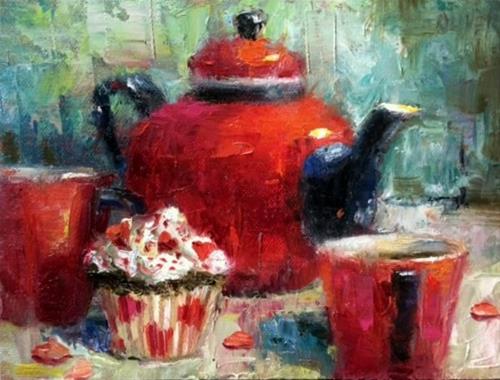 "Tea for Two - Valentine" original fine art by Julie Ford Oliver "Tea for Two - Valentine" original fine art by Julie Ford Oliver
