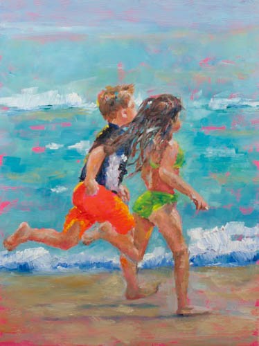 "Racing to the Beach" original fine art by Sue Churchgrant "Racing to the Beach" original fine art by Sue Churchgrant