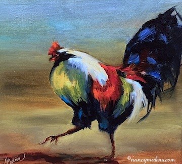 "Rush Hour Rooster - Paintings by Nancy Medina Art" original fine art by Nancy Medina "Rush Hour Rooster - Paintings by Nancy Medina Art" original fine art by Nancy Medina
