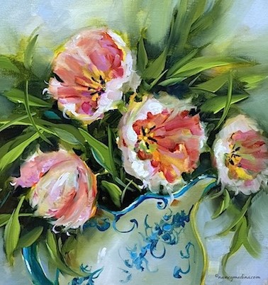 "A San Diego Workshop and Confectioners Sugar Pink Tulips - Flower Painting Classes and Videos by Nancy Medina" original fine art by Nancy Medina "A San Diego Workshop and Confectioners Sugar Pink Tulips - Flower Painting Classes and Videos by Nancy Medina" original fine art by Nancy Medina