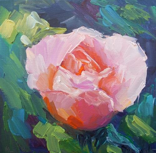 "Rose Painting, Floral Still Life, Daily Painting, Small Oil Painting 8x8x1.5 Oil" original fine art by Carol Schiff "Rose Painting, Floral Still Life, Daily Painting, Small Oil Painting 8x8x1.5 Oil" original fine art by Carol Schiff