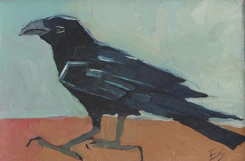 "Raven on Block" original fine art by Elizabeth See "Raven on Block" original fine art by Elizabeth See