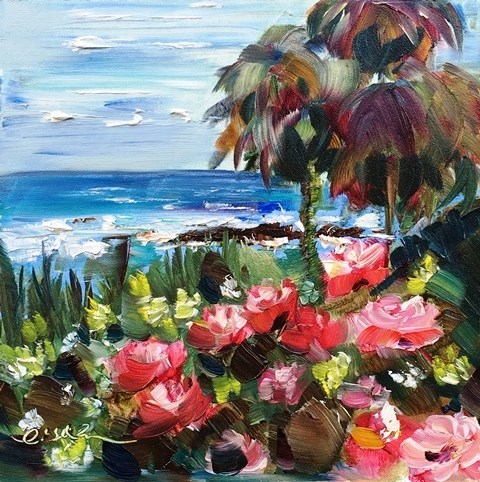 "Roses and Ocean-Laguna Beach" original fine art by Lisa Fu "Roses and Ocean-Laguna Beach" original fine art by Lisa Fu
