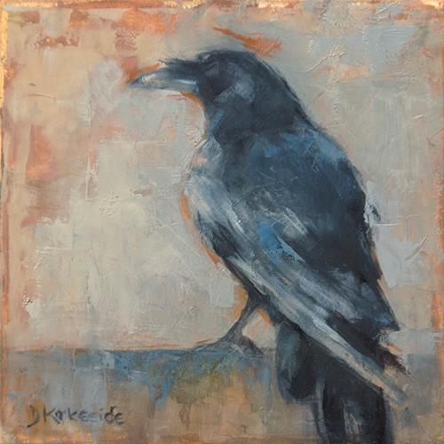 "Waiting - raven painting by Deb Kirkeeide" original fine art by Deb Kirkeeide "Waiting - raven painting by Deb Kirkeeide" original fine art by Deb Kirkeeide