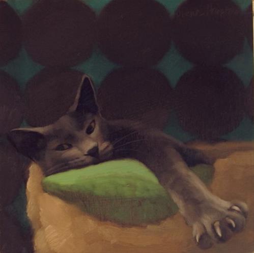 "Sleepy Cat Beau and Chessie, cat mascot for Railway" original fine art by Diane Hoeptner "Sleepy Cat Beau and Chessie, cat mascot for Railway" original fine art by Diane Hoeptner