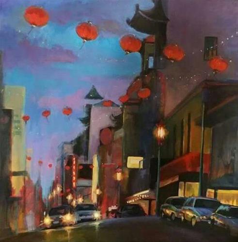 "Chinatown at Night" original fine art by Wendy Brayton "Chinatown at Night" original fine art by Wendy Brayton
