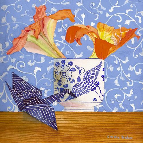 "Lilies and Cranes" original fine art by Carole Baker "Lilies and Cranes" original fine art by Carole Baker