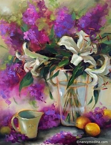 "Berries and Creme Lilies" original fine art by Nancy Medina "Berries and Creme Lilies" original fine art by Nancy Medina