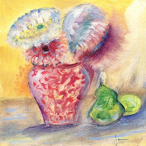 "Sunflowers And Pears" original fine art by Janet Gunderson "Sunflowers And Pears" original fine art by Janet Gunderson
