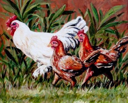 "BARNYARD BIDDIES" original fine art by Kristy Tracy "BARNYARD BIDDIES" original fine art by Kristy Tracy
