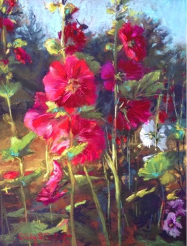 "Early Morning Hollyhocks" original fine art by Cindy Gillett "Early Morning Hollyhocks" original fine art by Cindy Gillett