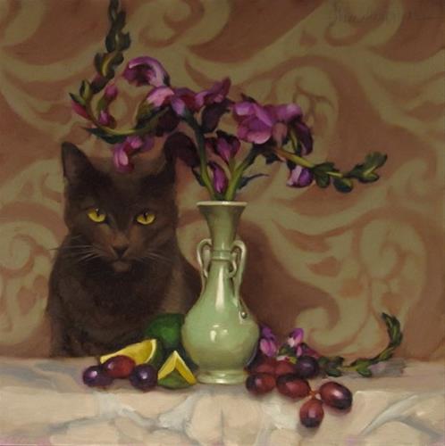 "Hey, add a cat to that floral still life painting!" original fine art by Diane Hoeptner "Hey, add a cat to that floral still life painting!" original fine art by Diane Hoeptner