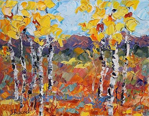 "Original Palette Knife Aspen Landscape Painting Sunlight Har" original fine art by Judith Babcock "Original Palette Knife Aspen Landscape Painting Sunlight Har" original fine art by Judith Babcock