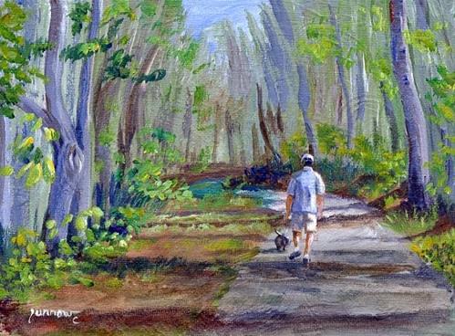 "ORIGINAL SMALL PAINTING WALKING FAT DOG" original fine art by Sue Furrow "ORIGINAL SMALL PAINTING WALKING FAT DOG" original fine art by Sue Furrow