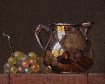 "Still life with Silver Pitcher & Muscat Grapes (+ Guy Winch on Emotional Hygiene)" original fine art by Abbey Ryan "Still life with Silver Pitcher & Muscat Grapes (+ Guy Winch on Emotional Hygiene)" original fine art by Abbey Ryan