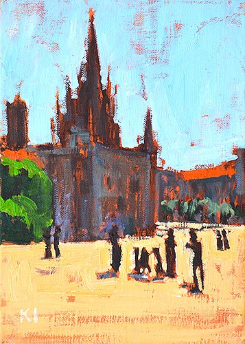 "Photo Op, Pla de la Seu" original fine art by Kevin Inman "Photo Op, Pla de la Seu" original fine art by Kevin Inman