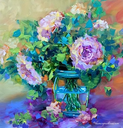 "Peach Bloomers Roses - Flower Painting Classes and Workshops by Nancy Medina Art" original fine art by Nancy Medina "Peach Bloomers Roses - Flower Painting Classes and Workshops by Nancy Medina Art" original fine art by Nancy Medina