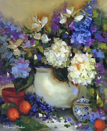 "Dreams of Summer Hydrangeas and Painting Florida Flowers - Nancy Medina Art" original fine art by Nancy Medina "Dreams of Summer Hydrangeas and Painting Florida Flowers - Nancy Medina Art" original fine art by Nancy Medina