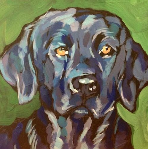 "Black Dog On Green" original fine art by Kat Corrigan "Black Dog On Green" original fine art by Kat Corrigan