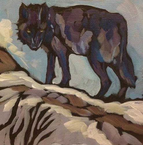 "Black Wolf Standing" original fine art by Kat Corrigan "Black Wolf Standing" original fine art by Kat Corrigan