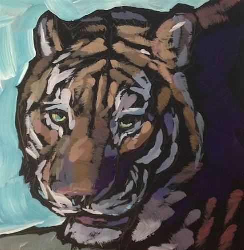 "Here Kitty Kitty" original fine art by Kat Corrigan "Here Kitty Kitty" original fine art by Kat Corrigan