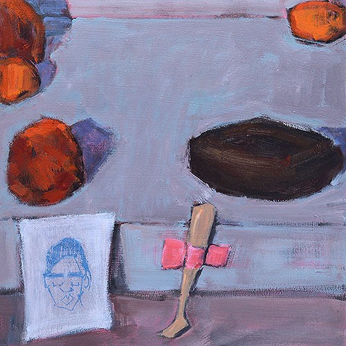"Still Life With Citrus, Doll Leg, Donut, and Rihanna" original fine art by Kevin Inman "Still Life With Citrus, Doll Leg, Donut, and Rihanna" original fine art by Kevin Inman