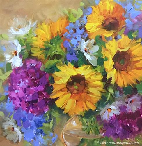 "Into the Sky Sunflowers and Painting Brilliant Colors Online" original fine art by Nancy Medina "Into the Sky Sunflowers and Painting Brilliant Colors Online" original fine art by Nancy Medina