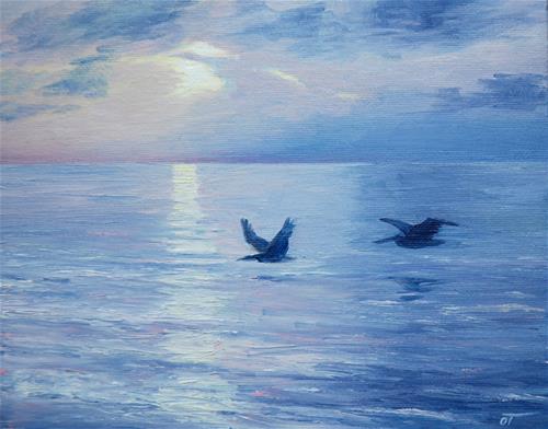 "Flight of pelicans" original fine art by Olga Touboltseva-Lefort "Flight of pelicans" original fine art by Olga Touboltseva-Lefort