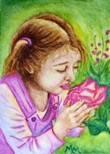 "Smelling the Roses" original fine art by Monique Morin Matson "Smelling the Roses" original fine art by Monique Morin Matson