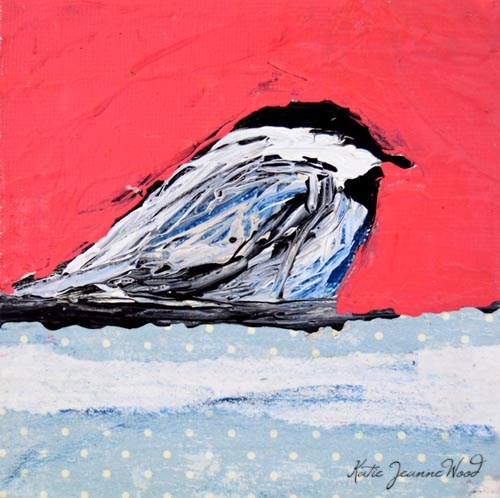 "Pink Chickadee Bird Painting No 13" original fine art by Katie Jeanne Wood "Pink Chickadee Bird Painting No 13" original fine art by Katie Jeanne Wood