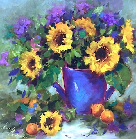 "A Provence Workshop and Rainwater Sunflowers" original fine art by Nancy Medina "A Provence Workshop and Rainwater Sunflowers" original fine art by Nancy Medina