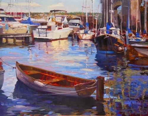 "Under the Fremont Bridge Seattle city, marine oil painting by Robin Weiss" original fine art by Robin Weiss "Under the Fremont Bridge Seattle city, marine oil painting by Robin Weiss" original fine art by Robin Weiss