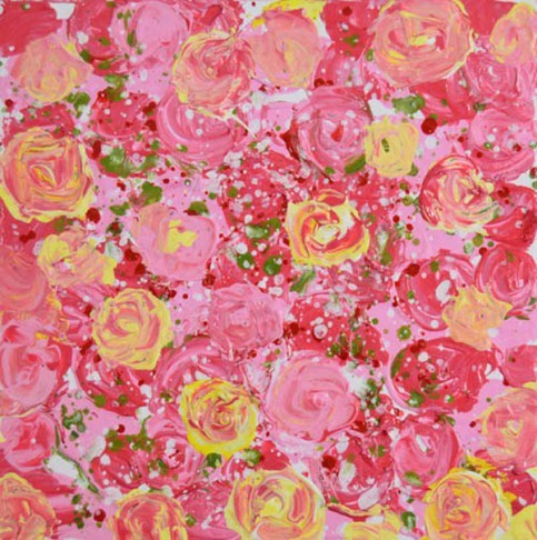 "Pink and yellow cottage chic roses No 179" original fine art by Katie Jeanne Wood "Pink and yellow cottage chic roses No 179" original fine art by Katie Jeanne Wood