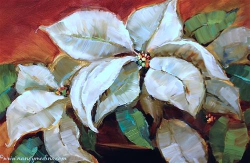 "Painting Live on Facebook - Poinsettias in White" original fine art by Nancy Medina "Painting Live on Facebook - Poinsettias in White" original fine art by Nancy Medina