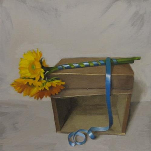 "Tied Up painting of sunflowers on wood crate" original fine art by Diane Hoeptner "Tied Up painting of sunflowers on wood crate" original fine art by Diane Hoeptner