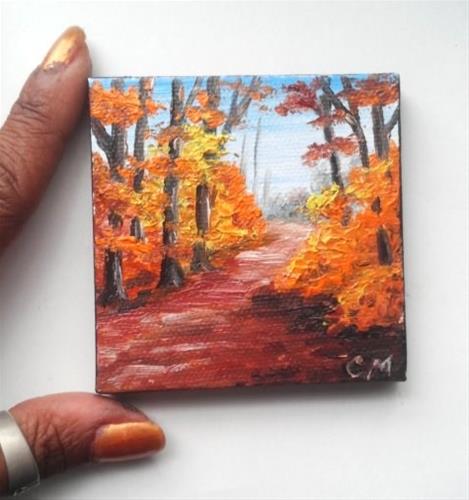 "Fall Trees along a Pathway" original fine art by Camille Morgan "Fall Trees along a Pathway" original fine art by Camille Morgan