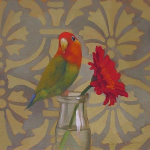 "Parrot and Daisy" original fine art by Diane Hoeptner "Parrot and Daisy" original fine art by Diane Hoeptner