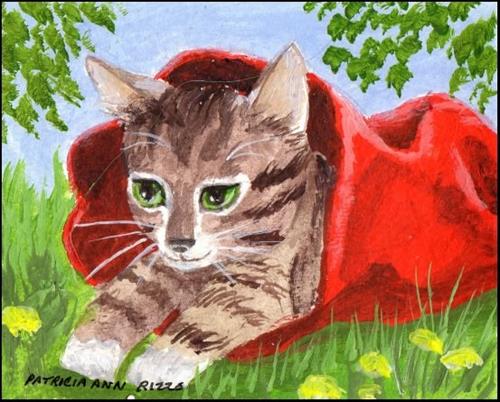 "Kitty in a Bag" original fine art by Patricia Ann Rizzo "Kitty in a Bag" original fine art by Patricia Ann Rizzo