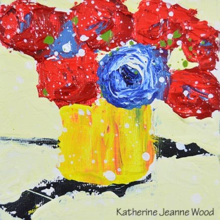 "Red and blue floral mini painting No 163" original fine art by Katie Jeanne Wood "Red and blue floral mini painting No 163" original fine art by Katie Jeanne Wood