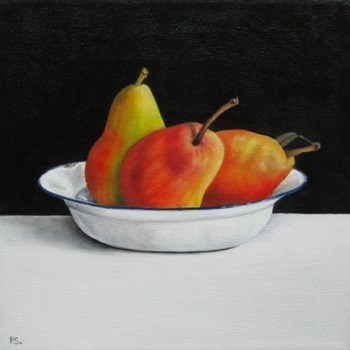 "Forell Pears on black & white" original fine art by Pera Schillings "Forell Pears on black & white" original fine art by Pera Schillings